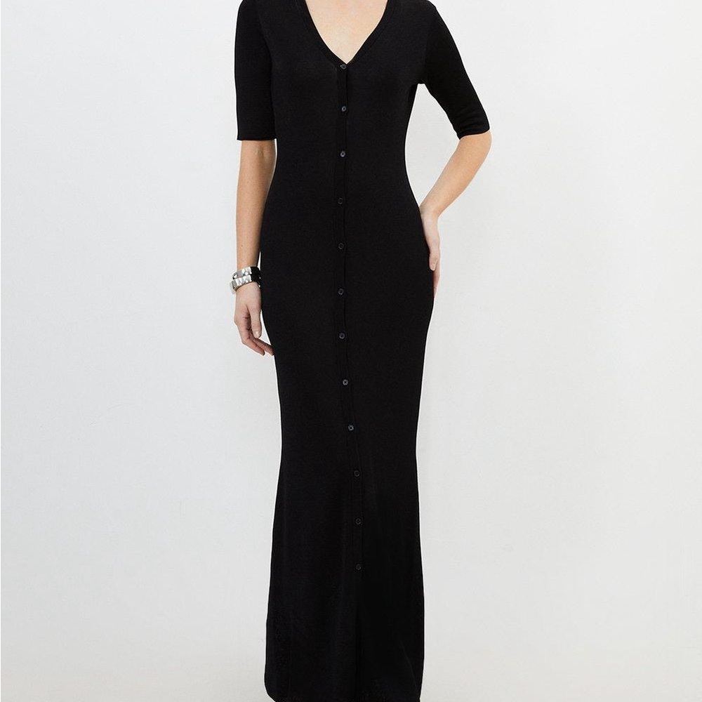Karen Millen Viscose Blend Slinky Sheer Knit Button Front Midaxi Dress